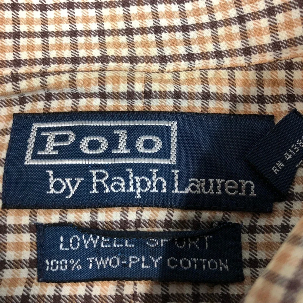 Polo Ralph‎ Lauren Lowell Sport Mens XL Brown Tan Check Button Down Cotton Shirt